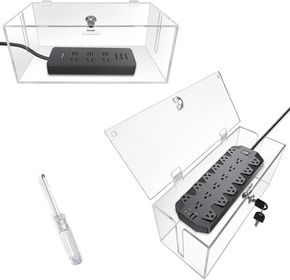 2PC Acrylic Plug Organizer Upgrade,Cable Management Box with Lock,Cable Organizer Box for Surge Protector Power Strip,TV Computer,Cable Wires of Home,Office,Child and Pet Proof