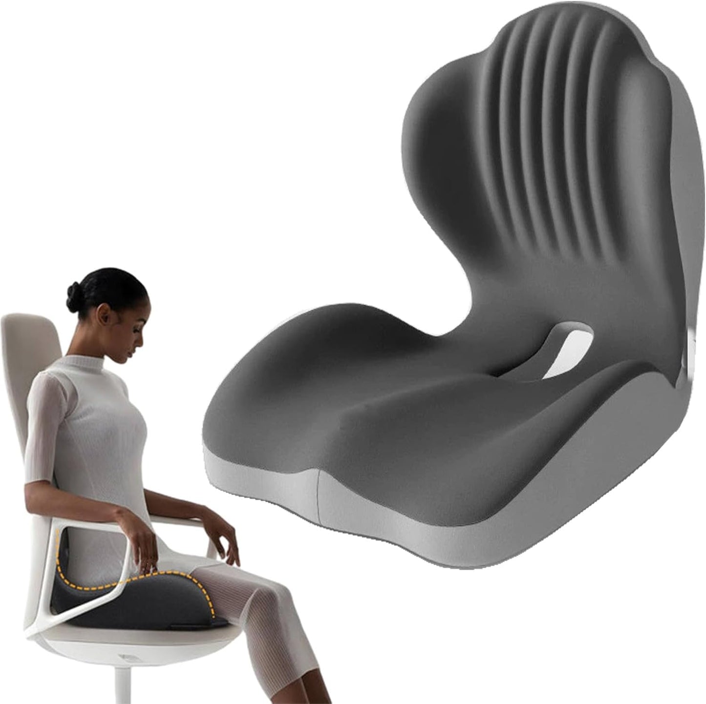 Posture and Seat Cushion, 2025 Upgrade Memory Foam L-Shaped Integrated Seat Cushions, Posture Corrector Seat Cushion for Lower Back Tailbone Protection, Lumbar Support (Black)