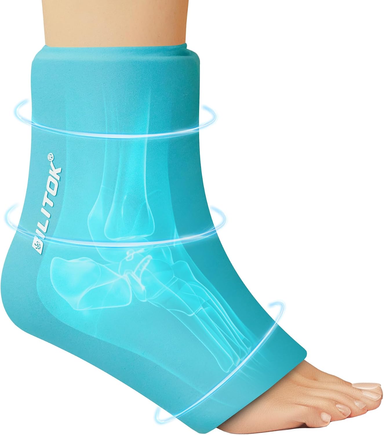 BILITOK Reusable Foot Ankle Ice Pack Wrap for Injuries, Cold Compression Therapy for Achilles Tendonitis, Plantar Fasciitis, Swelling, Sprained, Pain Relief (Black)