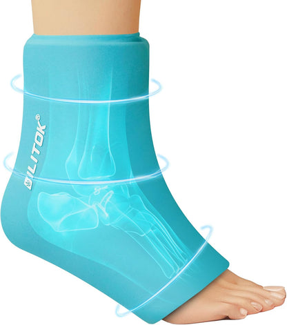 BILITOK Reusable Foot Ankle Ice Pack Wrap for Injuries, Cold Compression Therapy for Achilles Tendonitis, Plantar Fasciitis, Swelling, Sprained, Pain Relief (Black)