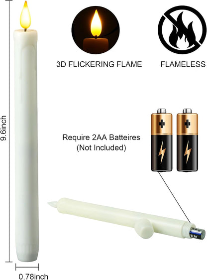 Homemory 6 Pack Flameless Taper Candles, No Remote, Realistic Flickering Battery Operated Candlesticks, Ivory LED Plastic Candle Safe for Weddings, Table Decor, Christmas, and Halloween