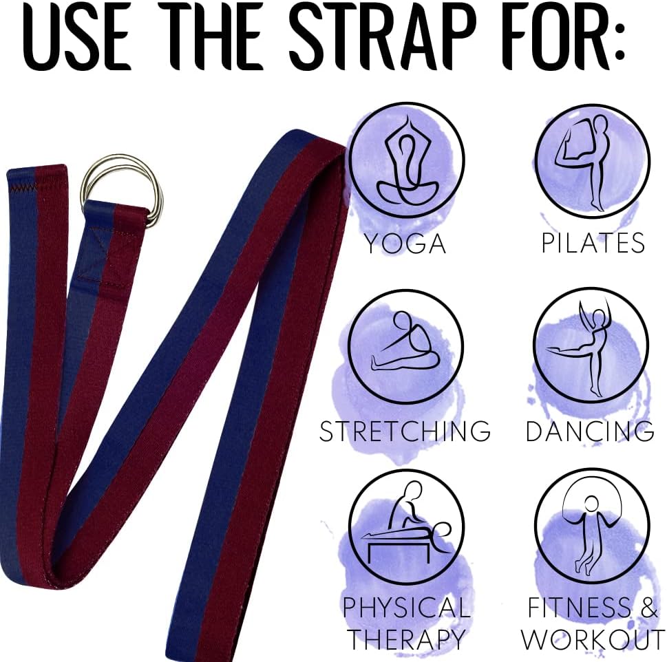 TECEUM 2 IN 1 Yoga & Mat Strap for Stretching – Cotton – 6/8/10 ft