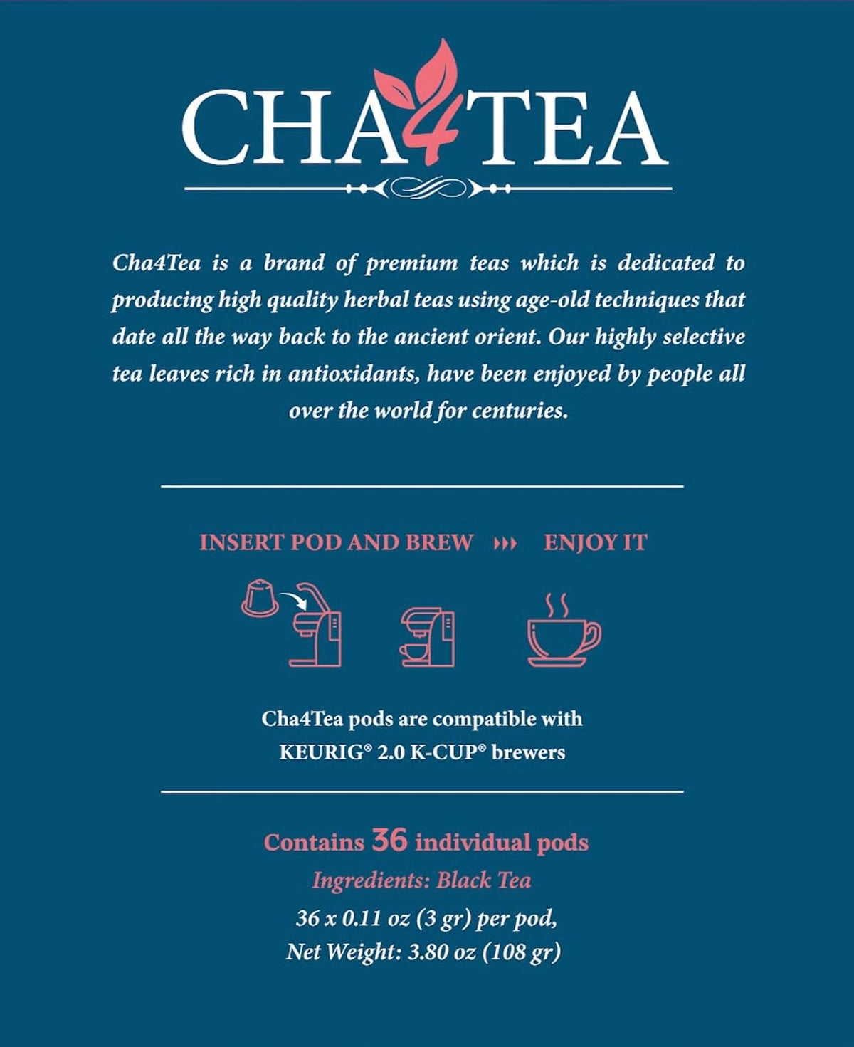 Cha4TEA 36-Count English Breakfast Tea for Keurig K-Cup