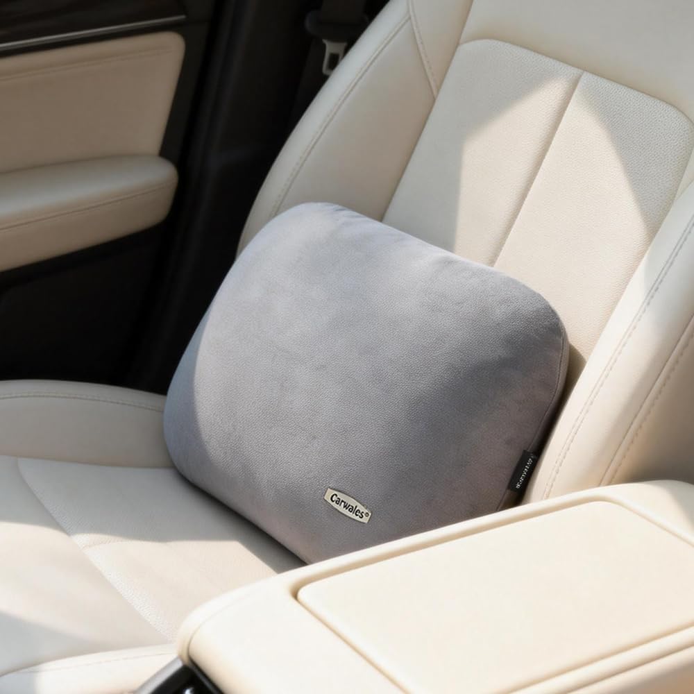 Carwales Emulsion Lumbar Support Pillow for Car Driving Seat Relax Soft Lower Back Support Home Office Chair Cushion Desk Accessories Waist Pain Relief Black