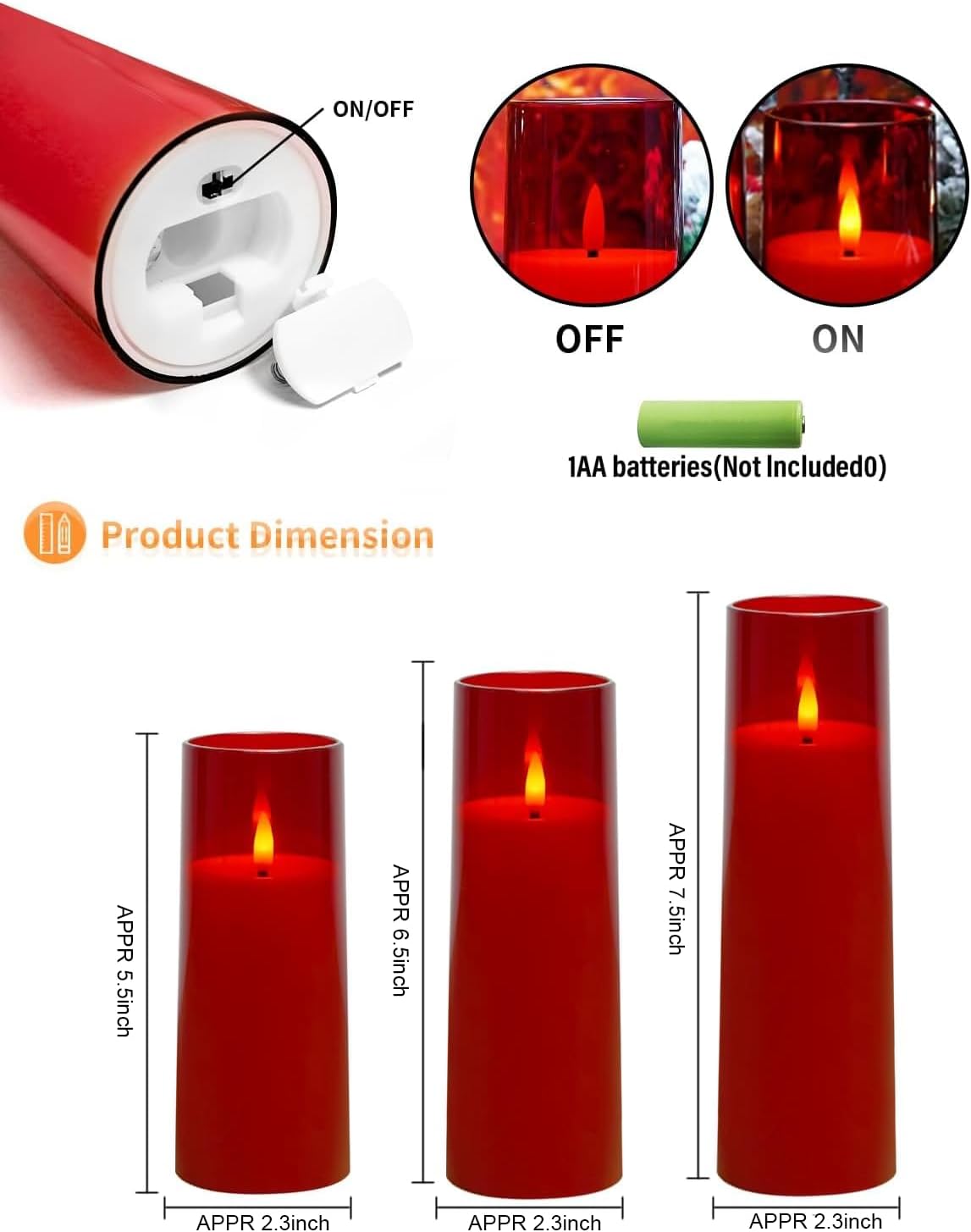kakoya Flickering Flameless Candles Battery Operated with Remote and 2/4/6/8 H Timer Acrylic Led Pillar Candles Pack of 9 (appr D2.3"xH5.5"6.5"7.5")with Realistic 3D Wick Candles for Home Decor(White)