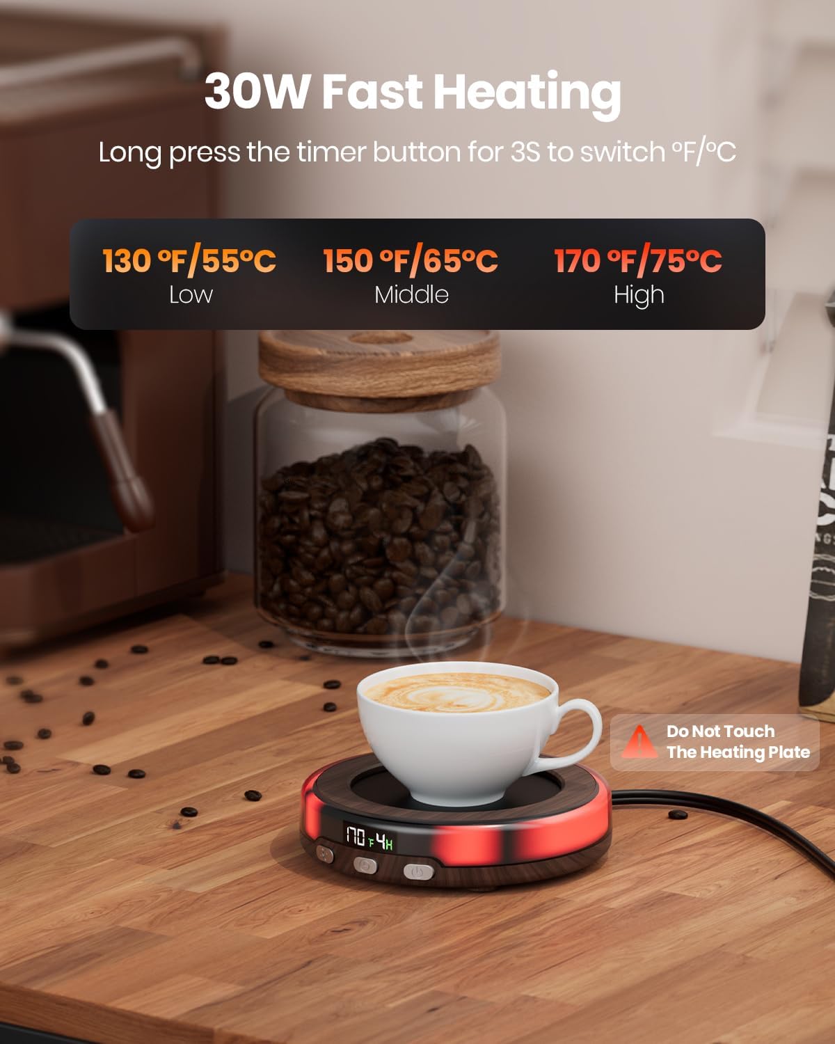 Gaiatop Coffee Mug Warmer for Desk, Beverage Heating Plate -Wood