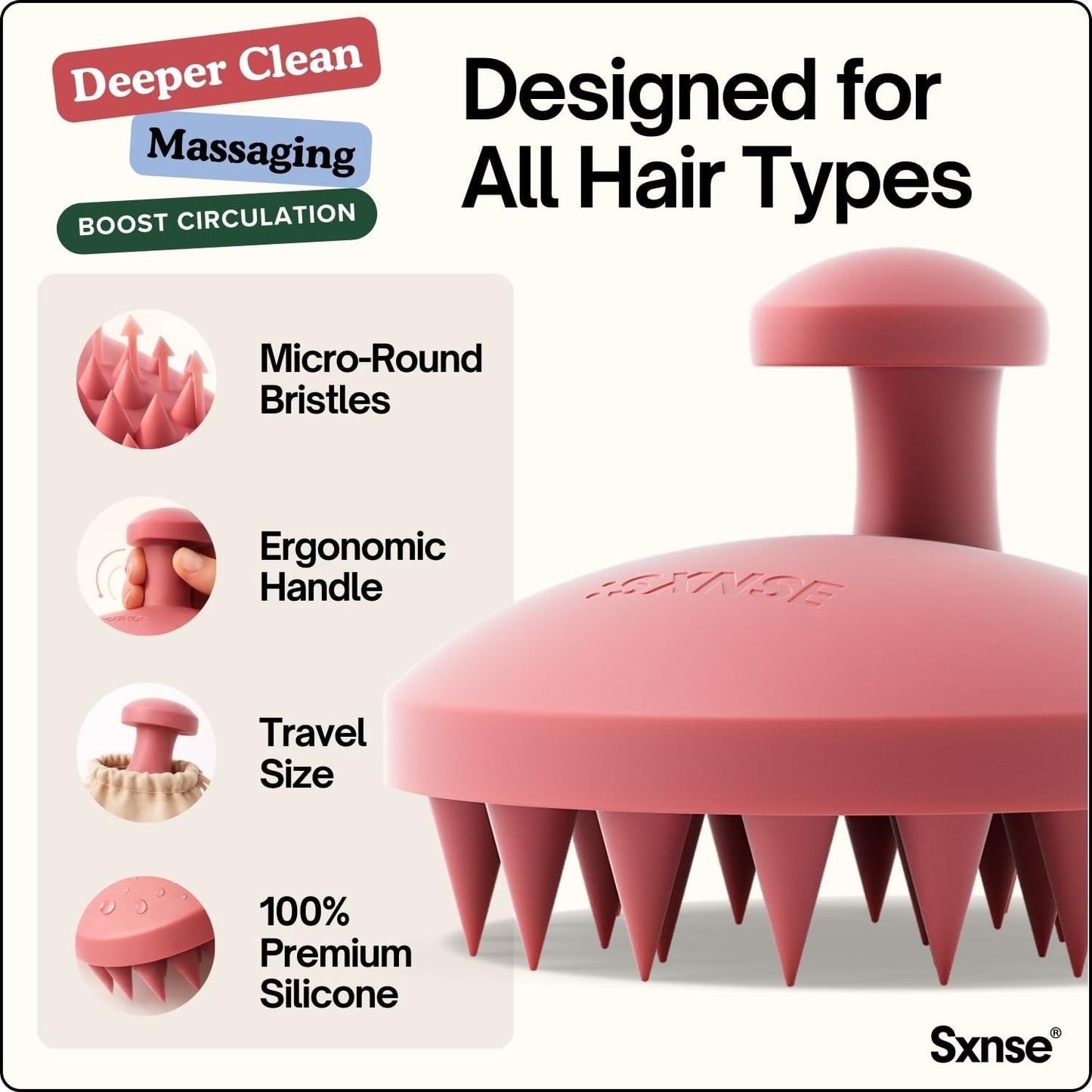 SXNSE - Revive Silicone Scalp Massager, Arctic - Manual Hair & Scalp Scrubber for Dandruff, Buildup, Itch, & Hair Growth - Soft Exfoliating Silicone Bristles for Wet & Dry Hair, Flake-Free Finish