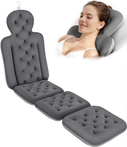 Luxury Bath Cushion, Full Body Bathtub Pillow with 160 Suction Cups, Bath Mat for Head and Neck Support, with Laundry Bag (Blue, 51" x 16")