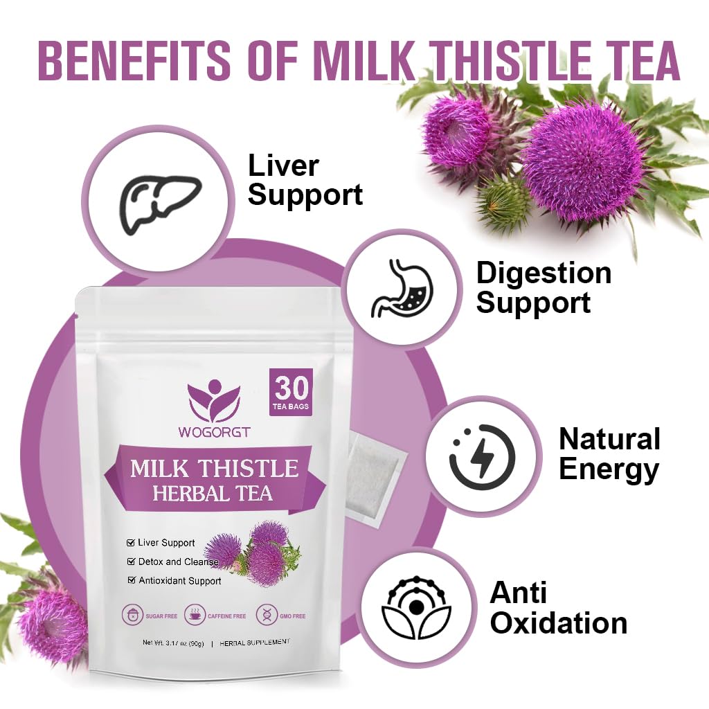Dandelion Root with Milk Thistle Tea - Organic Dandelion Root and Milk Thistle Tea bags for Liver Cleanse, Antioxidant and Immune Support, Caffeine Free - 30 Tea Bags