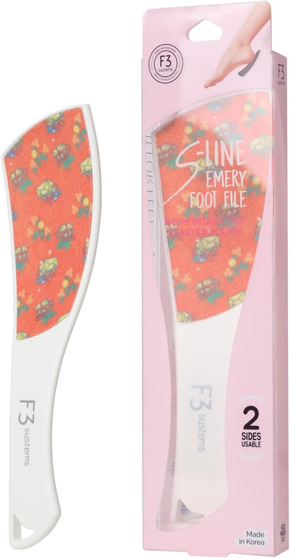 S-Line Emery Foot File, Colossal Double-Sided Pedicure Tool, Effective for Cracked Heel, Ergonomic Design for Easy Grip (White)