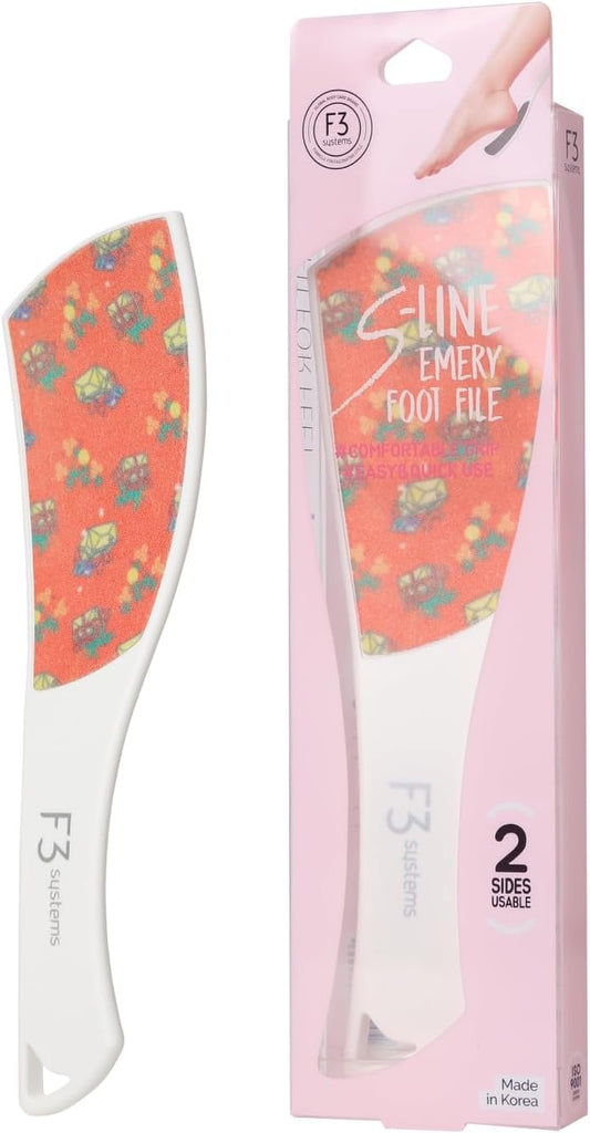 S-Line Emery Foot File, Colossal Double-Sided Pedicure Tool, Effective for Cracked Heel, Ergonomic Design for Easy Grip (Pattern)