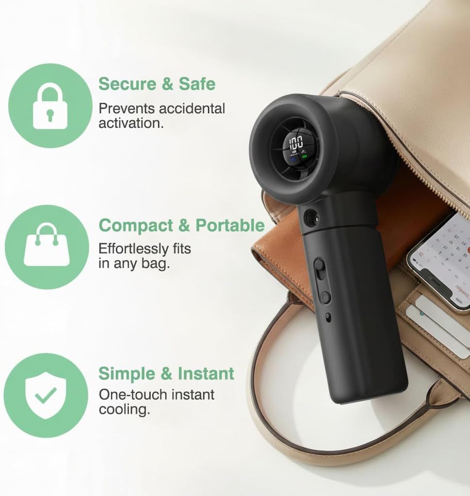 Handheld Turbo Misting Fan with LED Display & Safety Lock