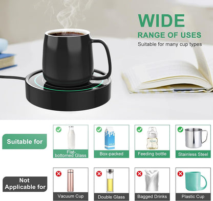 Coffee Mug Warmer, Electric Beverage Warmers for Office Home Desk Use, Smart Cup Warmer Thermostat Coaster for Hot Coffee Tea Espresso Milk Candle Wax with Gravity Switch Auto On/Off 135F