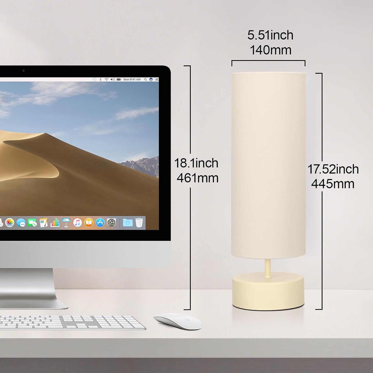 Touch Table Lamp, 3-Way Dimmable Modern Minimalist Accent Bedside Lamp with Cylinder Fabric Shade, Night Light Nightstand Desk Lamp for Bedroom Living Room Kitchen, 9W LED Bulb Included
