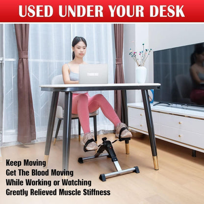 TABEKE Under Desk Bike Pedal Exerciser, Fully Assembled Mini Exercise Bike for Leg and Arm Workouts, Foldable Desk Bike Peddler Machine for Seniors with Clear LCD Display & Adjustable Resistance