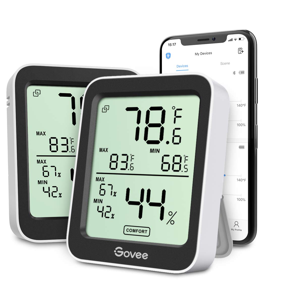 Govee Indoor Hygrometer Thermometer 2Pack H5075 with Bluetooth App Control | Room Temperature Humidity Meter, 164ft Remote Monitor, Smart Alerts, 2 Years Data Storage Export, for Bedroom Wine Cellar