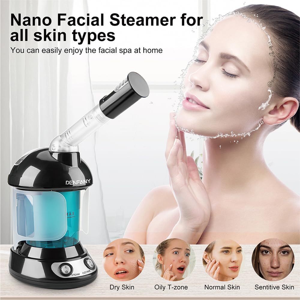 DENFANY Facial Steamer with Ozone Extendable 360° Arm - for Home or Salon