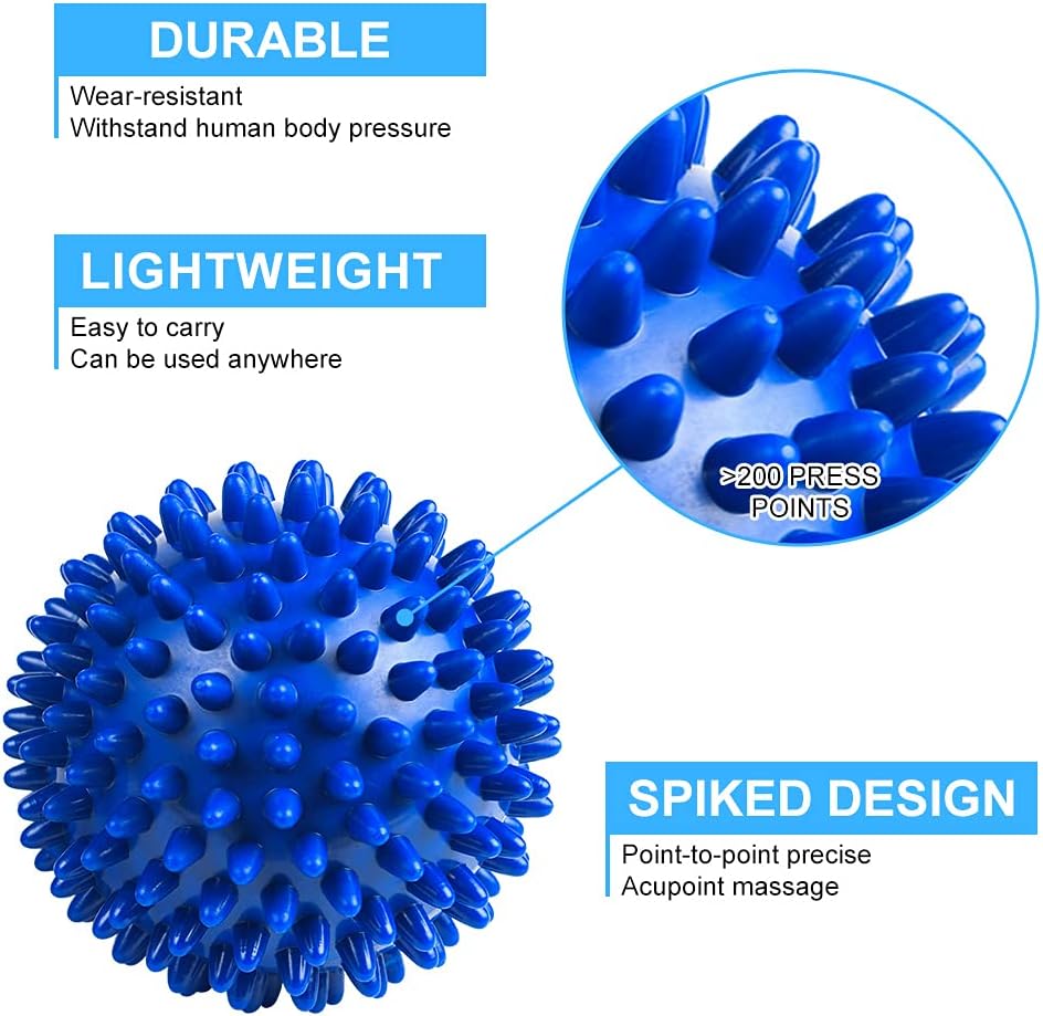 URAQT Spiky Massage Ball Set, 2 Pack Physical Therapy Massage Balls, Hard Lacrosse Ball & Spiky Massage Ball for Myofascial Release and Trigger Point Deep Tissue Massage (Blue)