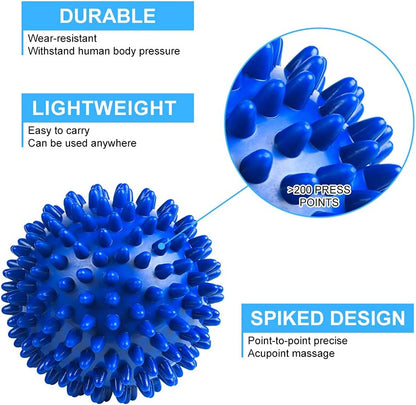 URAQT Spiky Massage Ball Set, 2 Pack Physical Therapy Massage Balls, Hard Lacrosse Ball & Spiky Massage Ball for Myofascial Release and Trigger Point Deep Tissue Massage (Blue)