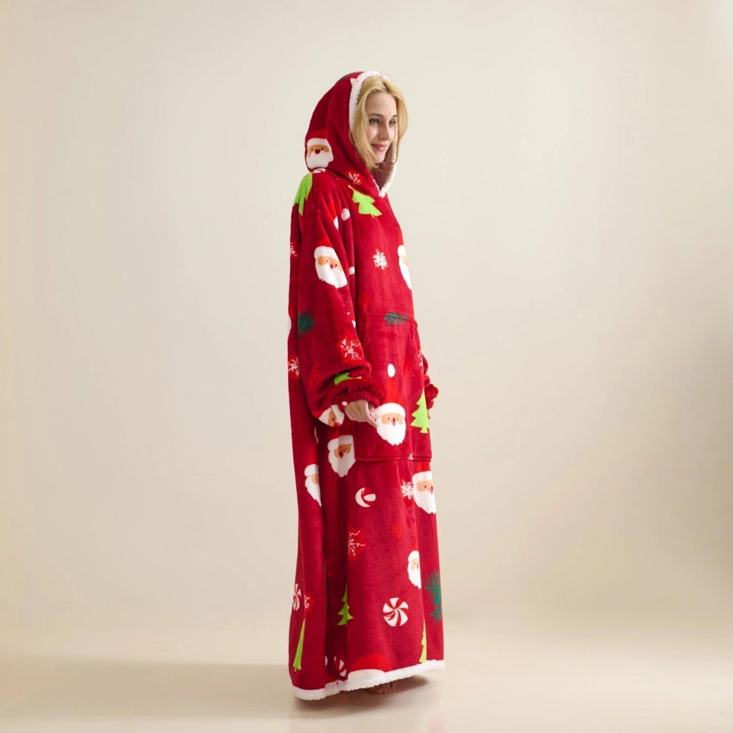 Wearable Blanket Sweatshirt Gifts for Women and Men, Warm and Cozy Giant Blanket Hoodie, Thick Flannel Blankets with Sleeves and Giant Pocket - Light Grey