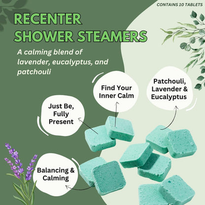 Recenter Shower Steamers Aromatherapy for Relaxing - USA Made Mothers Day Gift for Her - Lavender & Eucalyptus Shower Bomb Tablets – Soothing Natural Essential Oils (10 Pack)