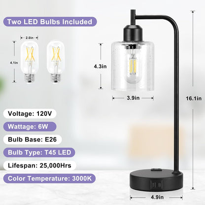 Industrial Touch Lamps for Nightstand Set of 2, 3-Way Dimmable Bedside Lamp