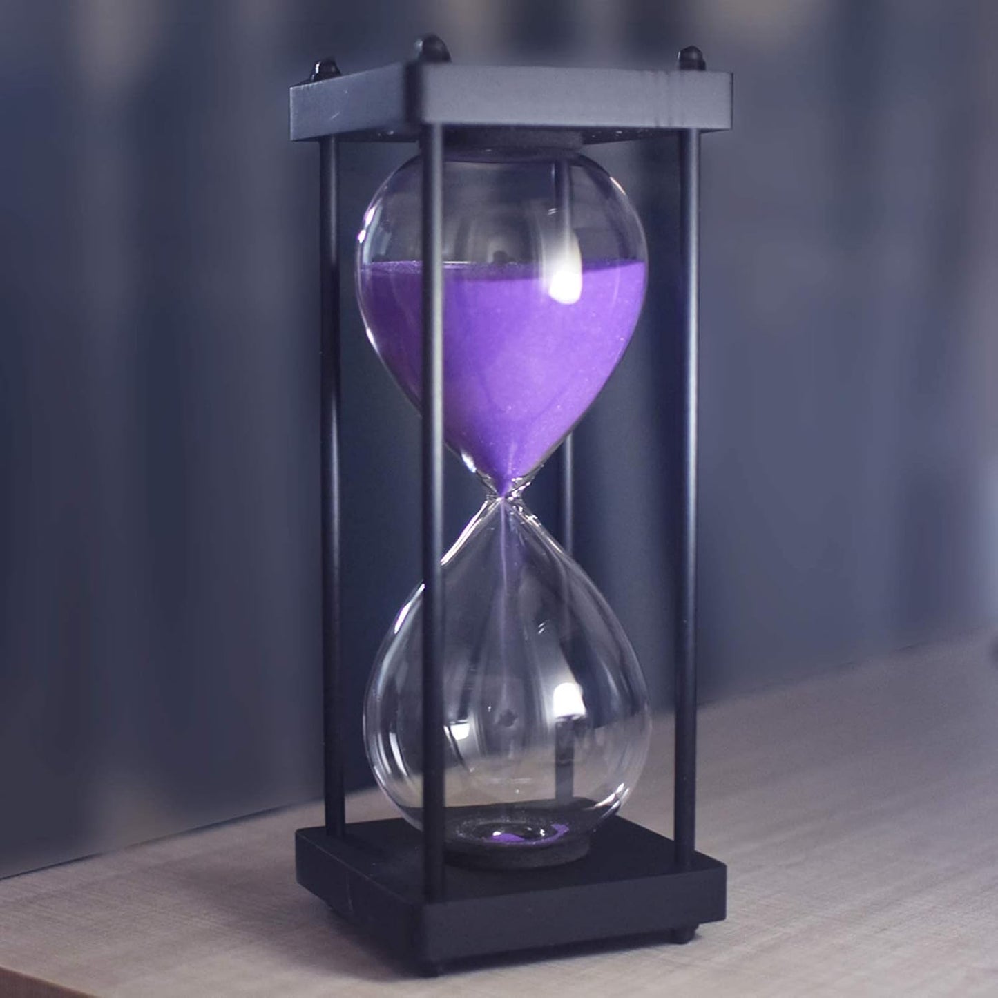Hourglass Timer 60 Minute, Black Wooden Frame Decorative Sand Timer (Black Sand, Large Size)