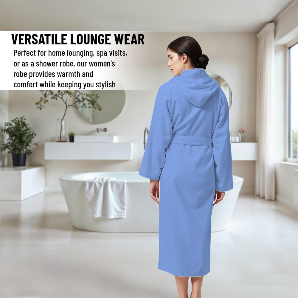 KAHAF COLLECTION Women Hooded 100% Cotton Terry Bathrobe, Soft Absorbent Quick Dry Robe for Spa, Shower & Home Wear