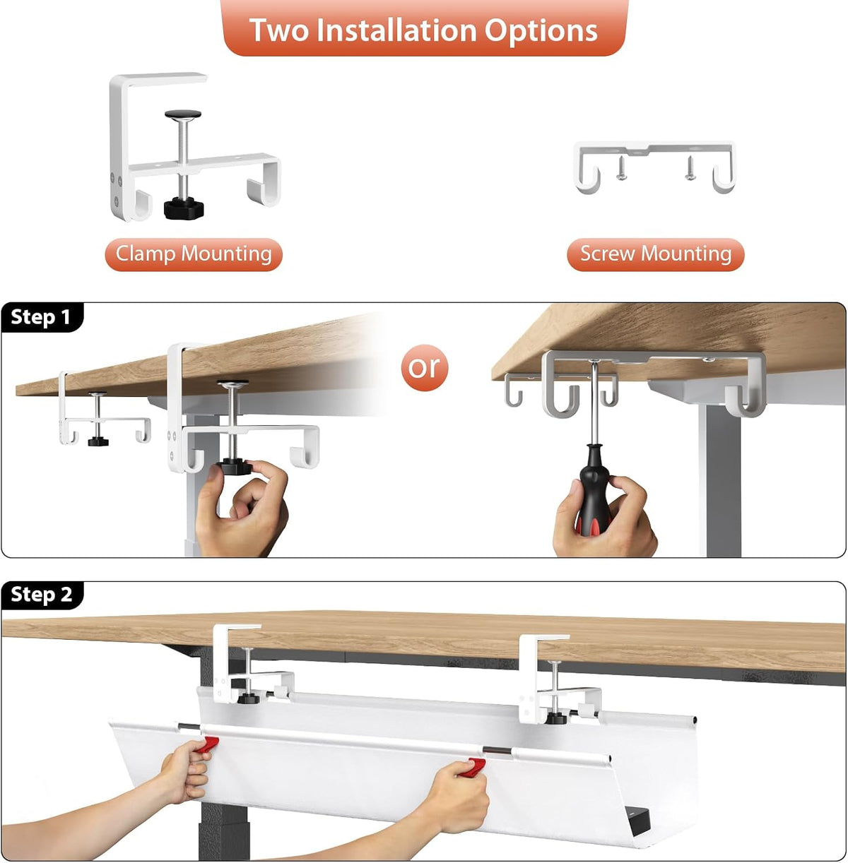 Univivi No Drill Under Desk Cable Management Tray, 36 inch Cable Management