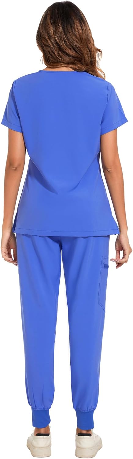COZYFIT Scrubs for Women Set - Stretch V-Neck Scrub Top & Jogger Pant with 8 Pockets COZY SCRUBS - Colors A