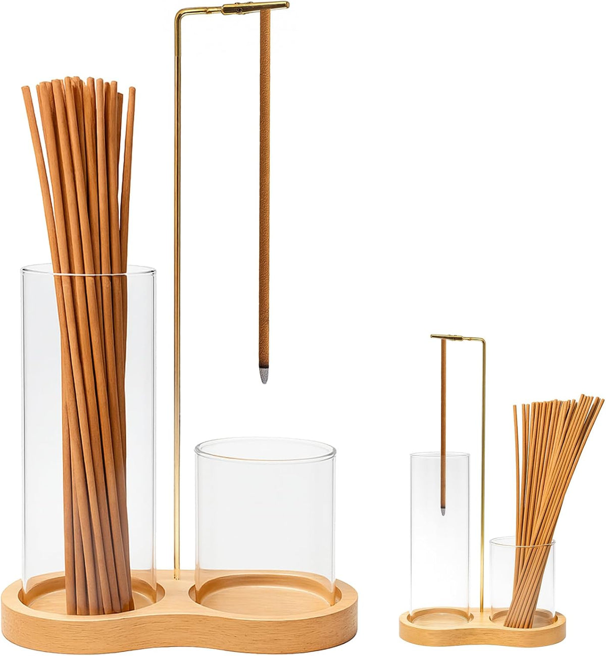 2 in 1 Incense Holder for Sticks, Insence-Stick Holder with Glass Ash Catcher & Incense Sticks Organizer, Anti-Ash Flying Incense Burne for Yoga, Spa, Meditation, Wooden Home Decor