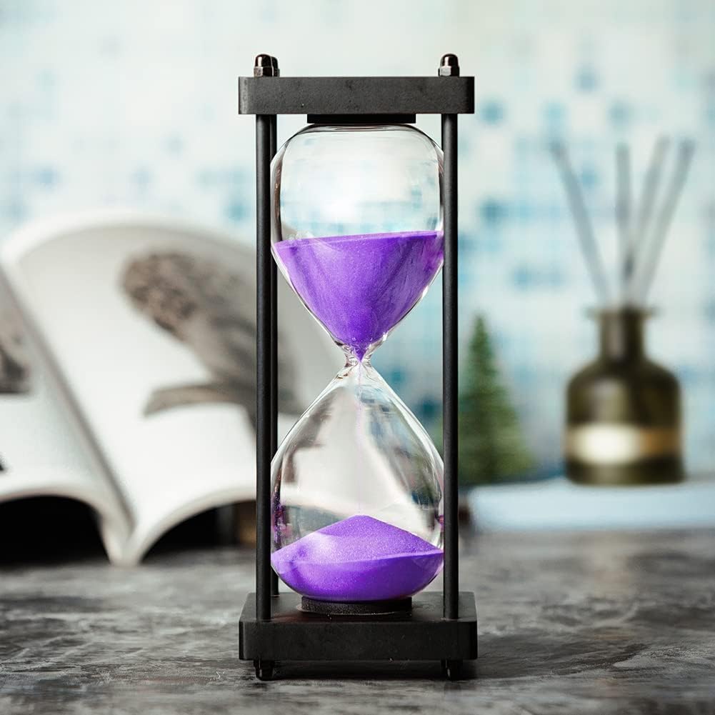 Hourglass Timer 60 Minute, Black Wooden Frame Decorative Sand Timer (Black Sand, Large Size)