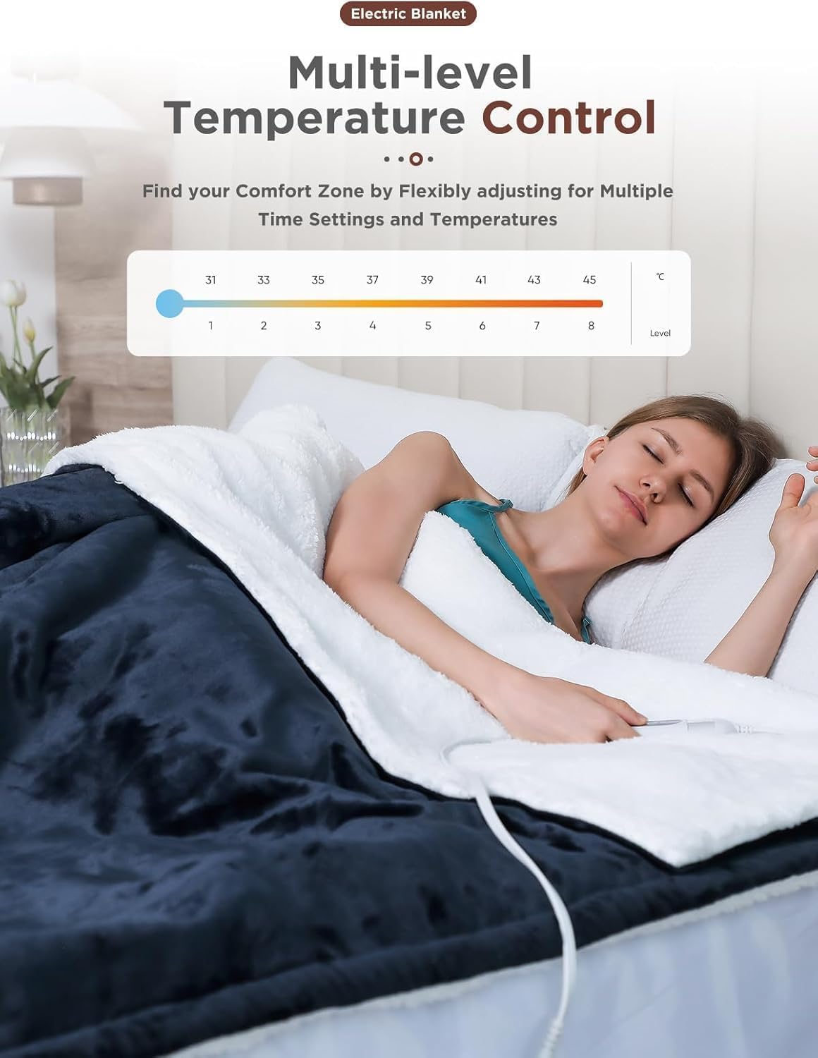 Heated Blanket, Soft Flannel Electric Throw Blanket | Fast Heating, 8 Heating Levels, 9 Hours Auto Shut Off, Thoughtful Gift for Elders