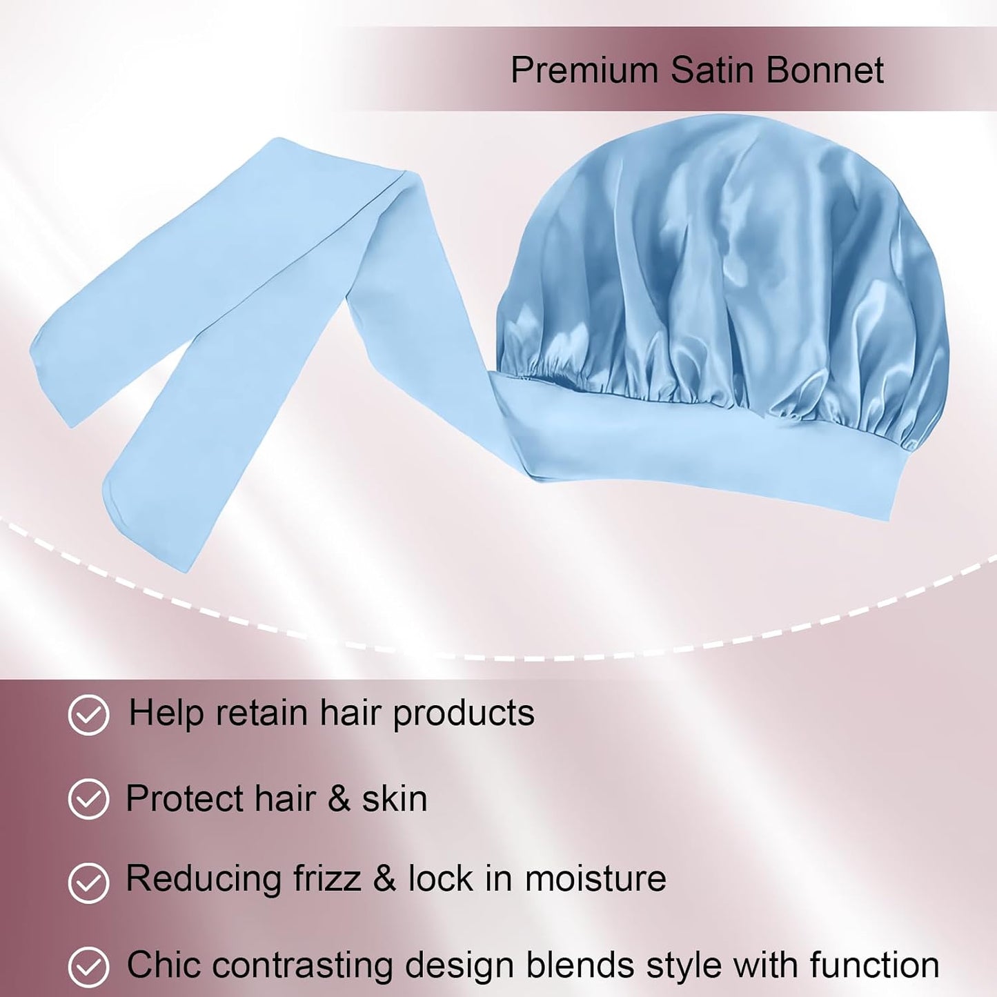 Silk Bonnet for Women, Satin Bonnet for Sleeping, Large Sleep Cap with Elastic Tie Band for Curly Hair