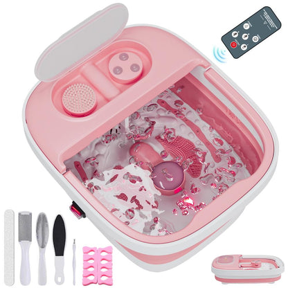 Collapsible Foot Bath, Foot Spa Bath Massager with Heat, Bubble, Remote Control, Temperature Control, 3 Pedicure Attachments, Feet Soaking Tub for Stress Relief