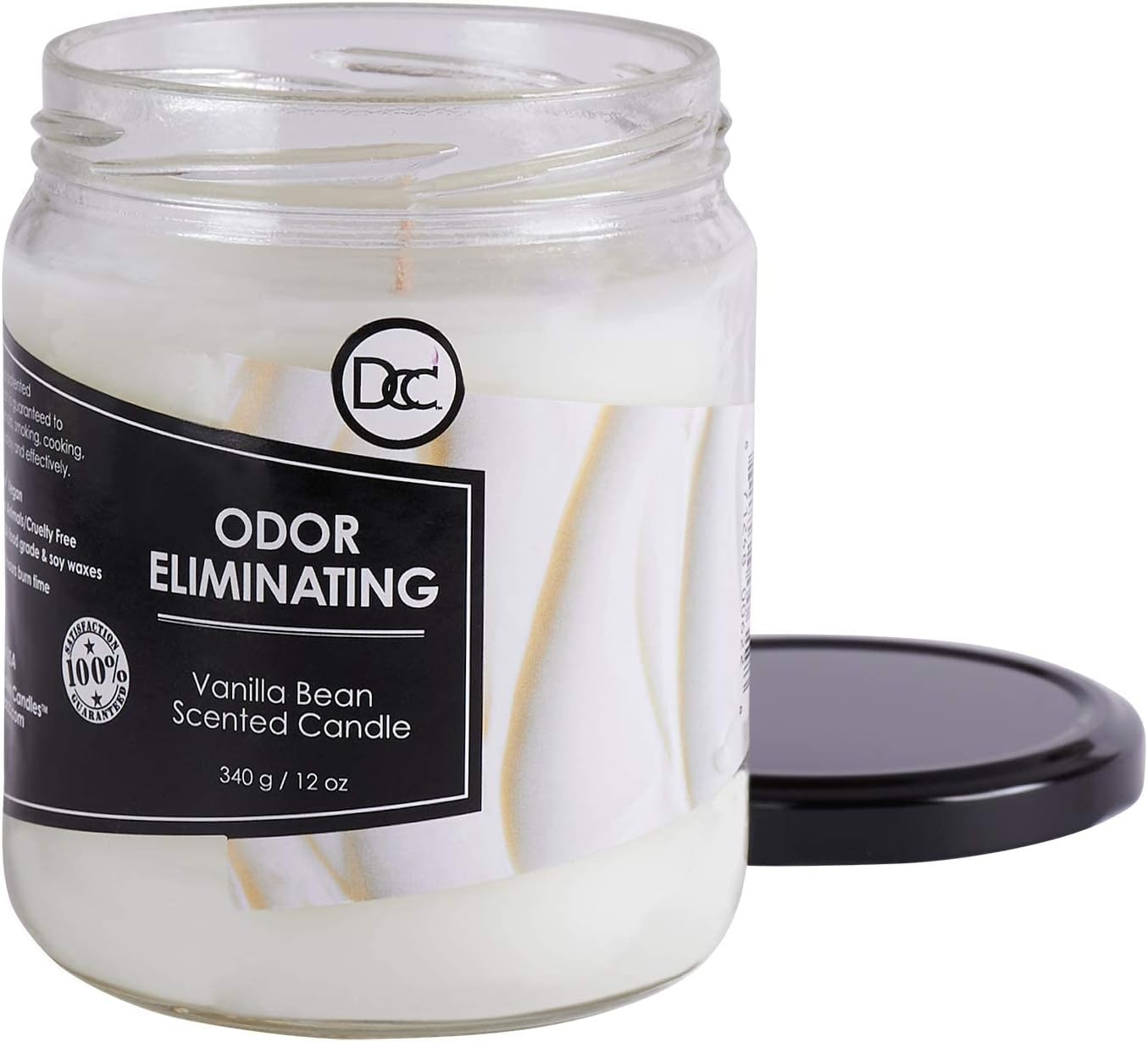 Vanilla Bean Odor Eliminating Highly Fragranced Candle - Eliminates 95% of Pet, Smoke, Food, and Other Smells Quickly - Up to 80 Hour Burn time - 12 Ounce Premium Soy Blend - Colors B