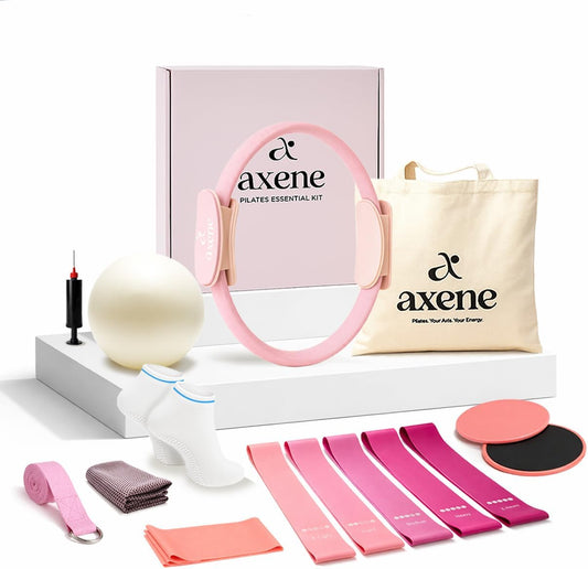 Axene Pilates Kit for Women – 14-Piece Set with Pilates Ring, Ball, Resistance Bands & Sliders | Home Workout Equipment, Non-Slip Socks, Yoga Strap, Bilingual Guide, Carry Bag