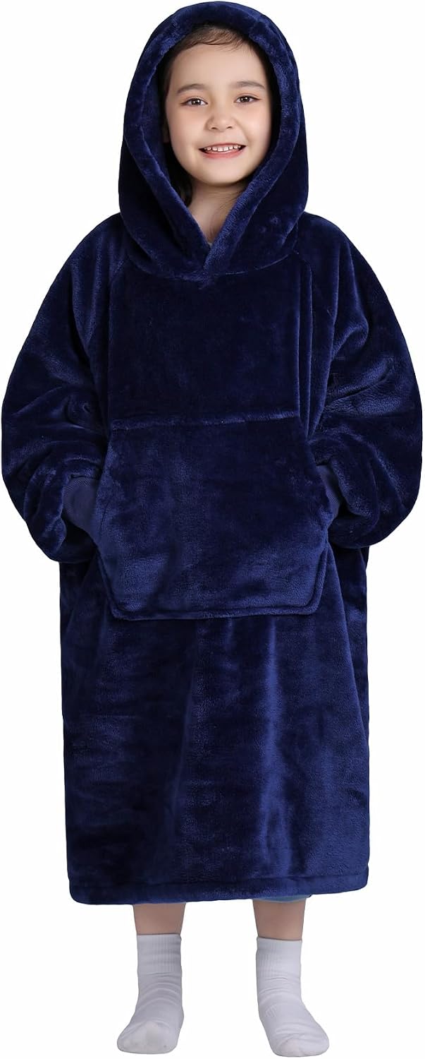 Waitu Wearable Blanket Sweatshirt Gifts for Women and Men, Warm and Cozy Giant Blanket Hoodie, Thick Flannel Blanket with Sleeves and Giant Pocket - Dark Gray