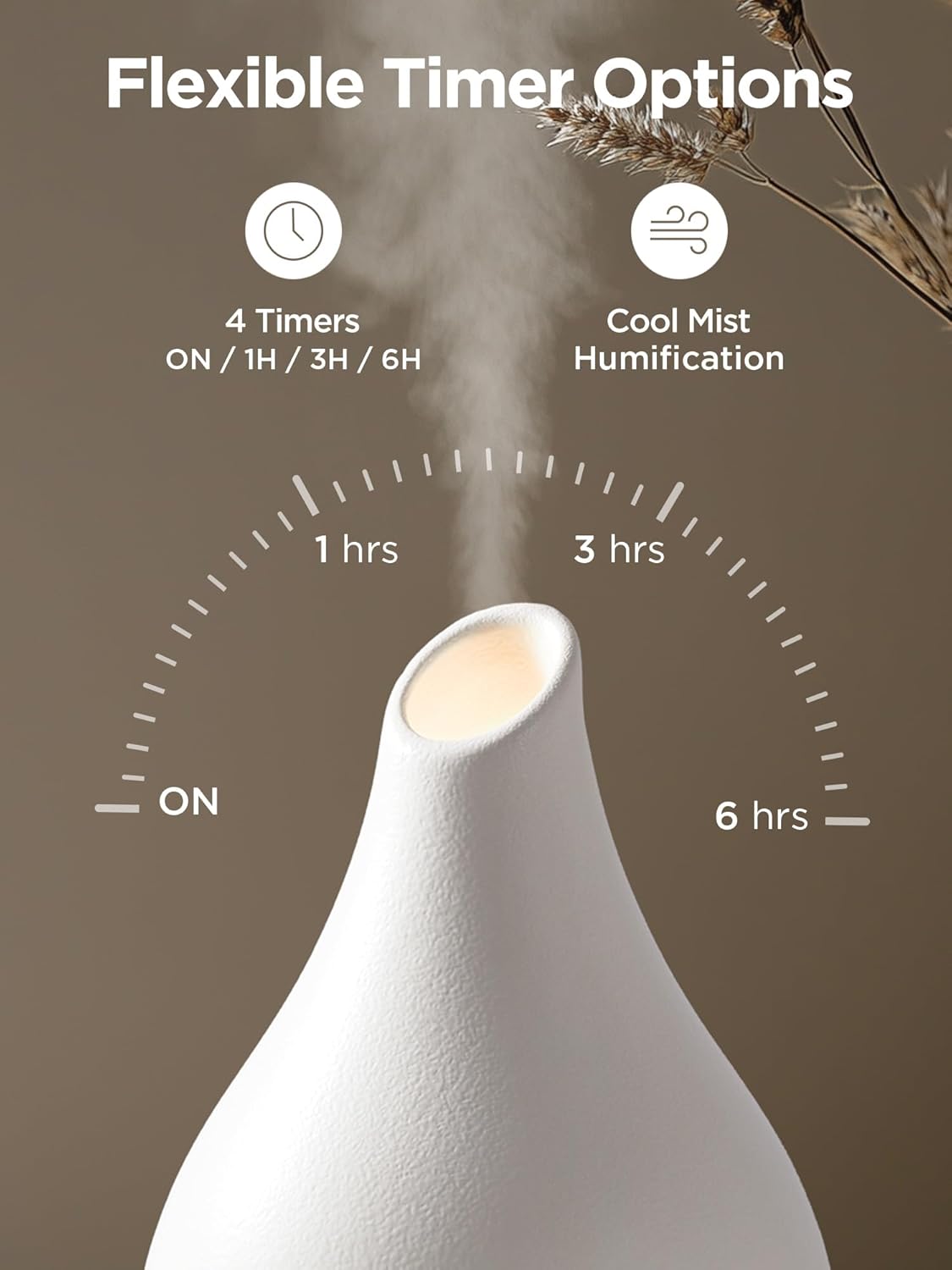 InnoGear Essential Oil Diffuser, 150ml Ceramic Diffuser Handcrafted Stone Aromatherapy Diffusers Ultrasonic Cool Mist Humidifier Vaporizer 2 Mist Modes Waterless for Home, White Vase-Shaped Ceramic