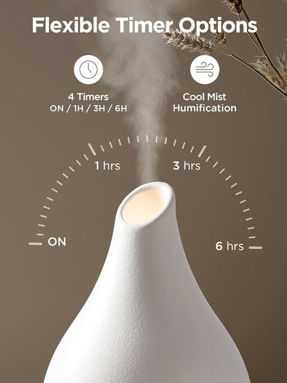 InnoGear Essential Oil Diffuser, 150ml Ceramic Diffuser Handcrafted Stone Aromatherapy Diffusers Ultrasonic Cool Mist Humidifier Vaporizer 2 Mist Modes Waterless for Home, White Vase-Shaped Ceramic