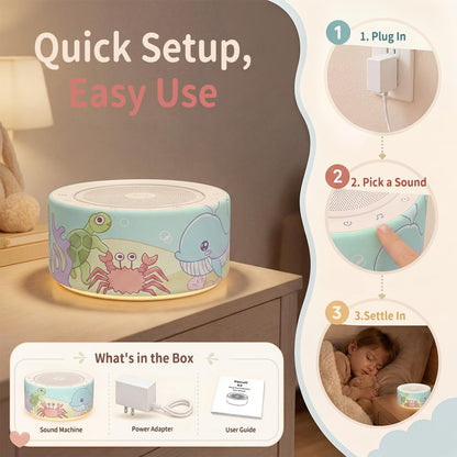 Kipcush White Noise Machine for Baby & Adults, 30 Soothing Sounds, Soft Non-Glare Nursery Lamp, 8 Color Night Lights, Memory Function (Angel V1 White, Standard)