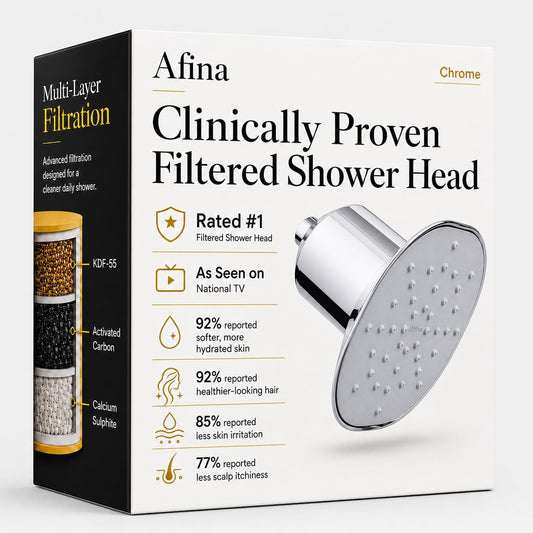 Afina Filtered Shower Head, High Pressure Rainfall, Black, 2.5 GPM | KDF-55 Shower Filter & Water Filter Showerhead for Hard Water, Reduces Chlorine for Softer Skin & Hair