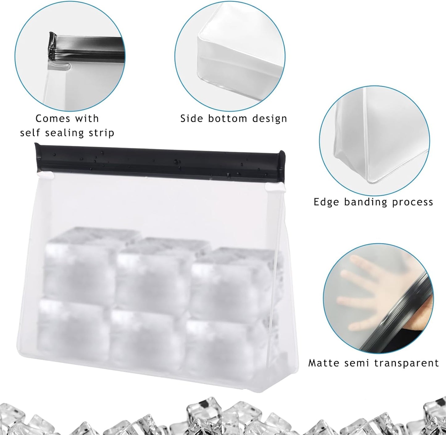 6 Pack Reusable Ice Storage Bags, 10 x 7.3 x 2.2in Leak Proof Ice Bags With Secure Zip Close Design, Bpa-Free