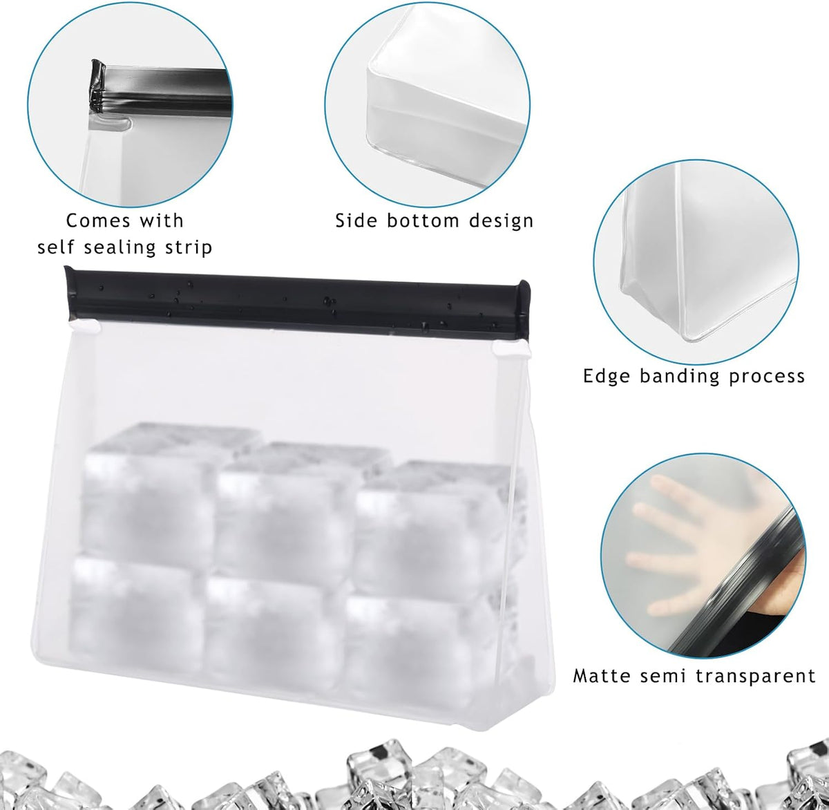 6 Pack Reusable Ice Storage Bags, 10 x 7.3 x 2.2in Leak Proof Ice Bags With Secure Zip Close Design, Bpa-Free