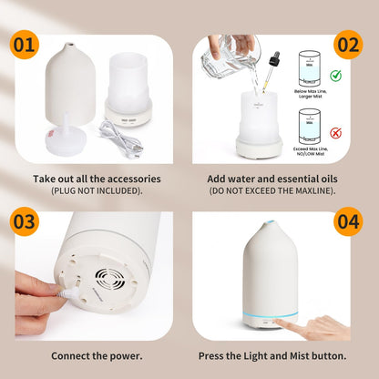URPOWER 180ML Ceramic Essential Oil Diffuser, Ultrasonic Aromatherapy Diffuser with 7-Color Lights, Auto Shut-Off, Quiet Oil Diffuser for Bedroom, Home Office