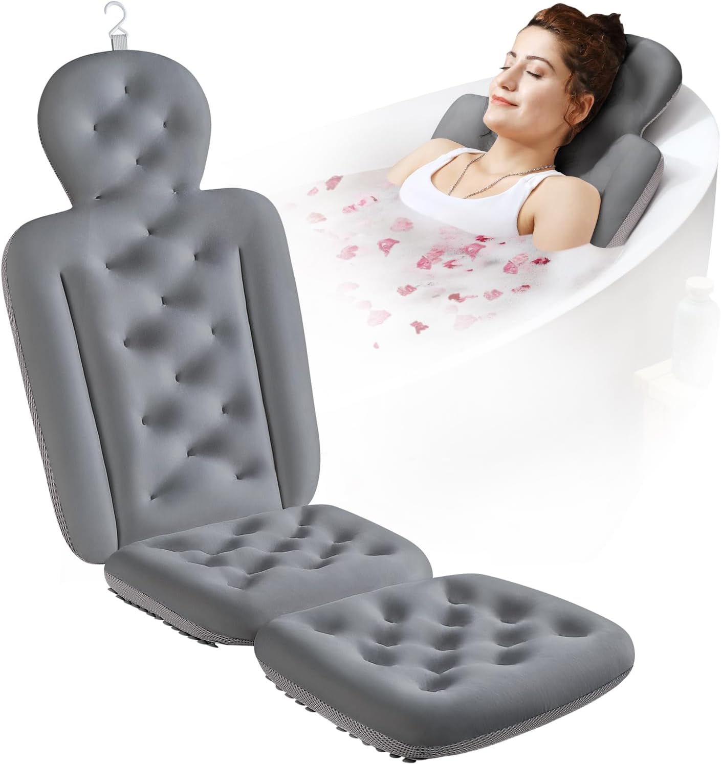 Full Body Bath Pillow for Bathtub, Thick Bathtub Cushion, Luxury Tub Pillow for Bath for Headrest Neck and Back Support White 51" x 16"