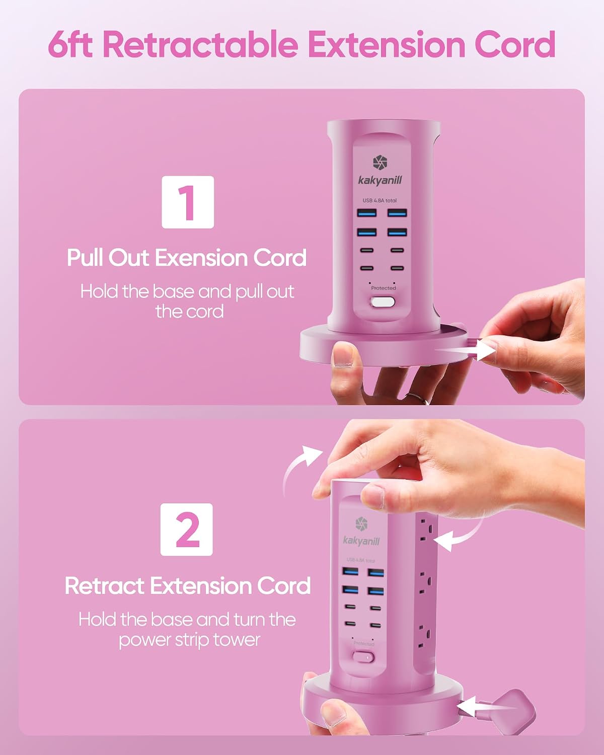 Power Strip Tower, kakyanill Charging Station 9 AC Outlets 8 USB Ports