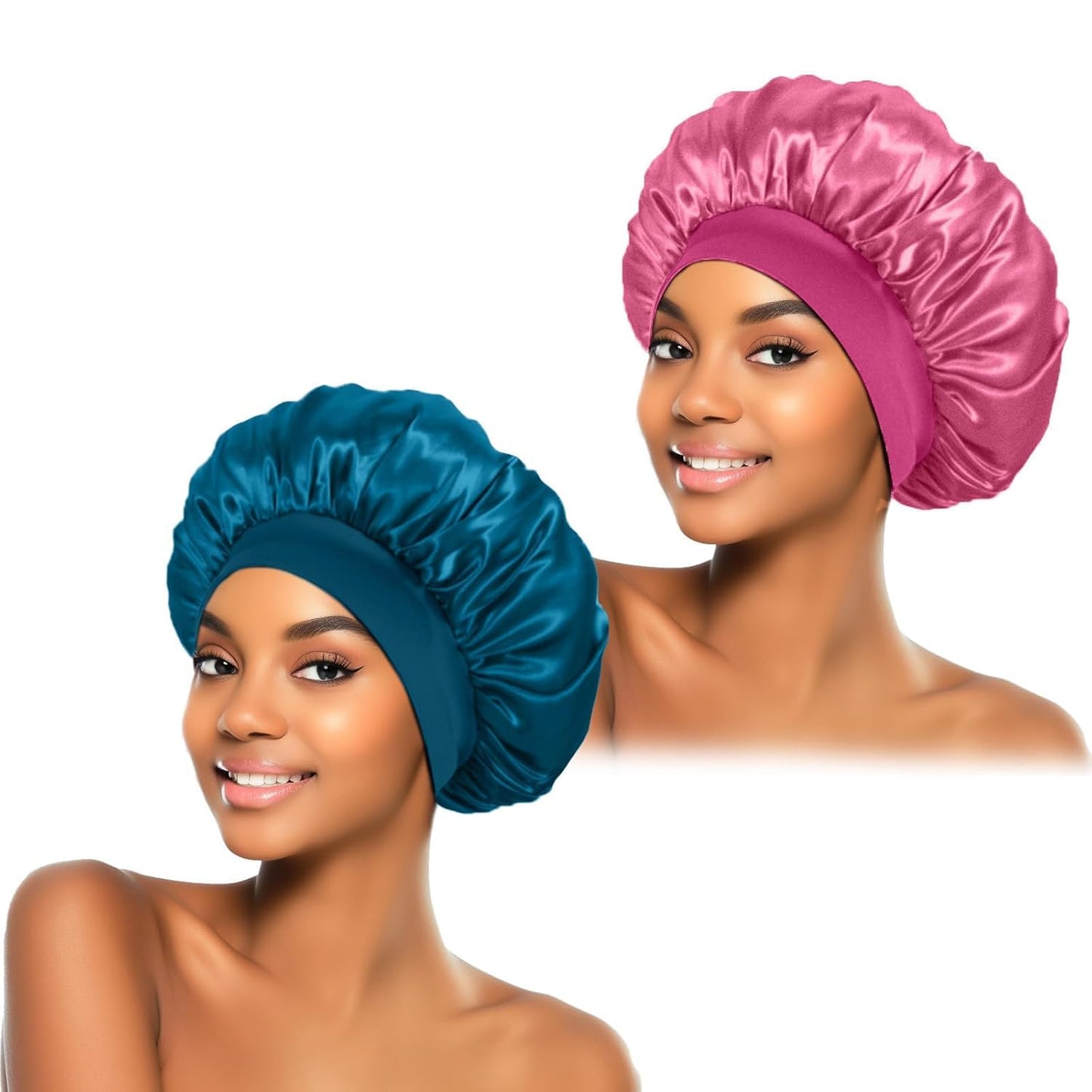 ZHENSILK 2Pcs Silk Bonnet for Sleeping, Satin Hair Bonnets, Soft Elastic Band Silk Sleep Cap, Hair Wrap for Women (Black Gold)