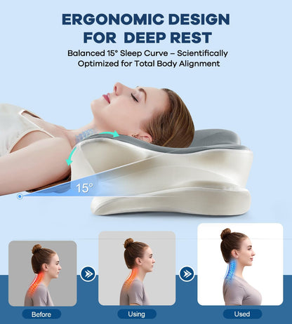 DONAMA Cervical Pillow for Neck and Shoulder,Contour Memory Foam Pillow,Ergonomic Neck Support Pillow for Side Back Stomach Sleepers with Pillowcase