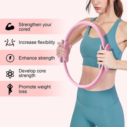 Pilates Ring 15 Inch Magic Circle Ring, Dual Padded Handles Pilates Rings Circle, Adjustable Yoga Ring